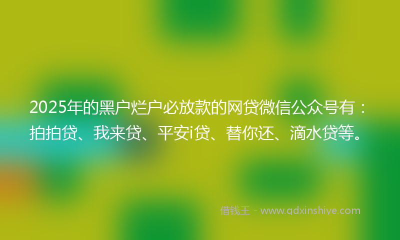2025年的黑户烂户必放款的网贷微信公众号有：拍拍贷、我来贷、平安i贷、替你还、滴水贷等。