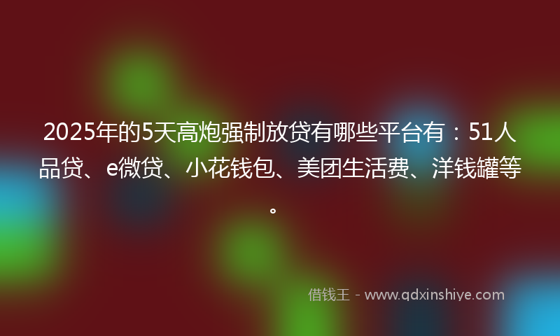2025年的5天高炮强制放贷有哪些平台有：51人品贷、e微贷、小花钱包、美团生活费、洋钱罐等。