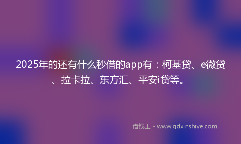 2025年的还有什么秒借的app有：柯基贷、e微贷、拉卡拉、东方汇、平安i贷等。