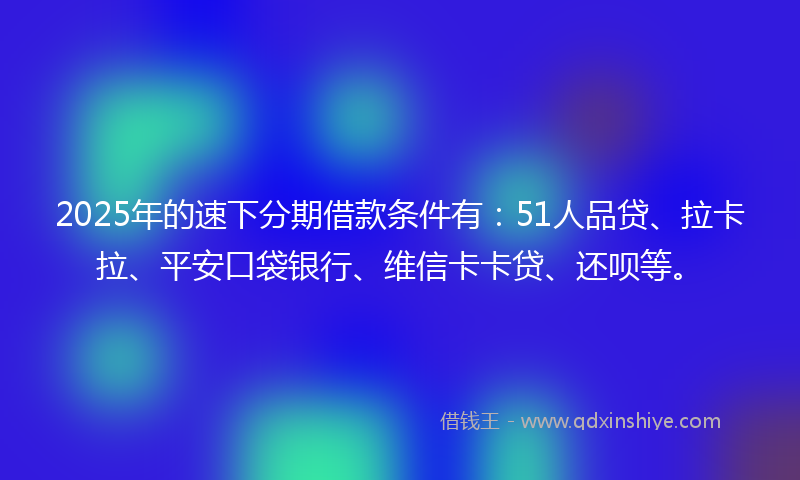 2025年的速下分期借款条件有：51人品贷、拉卡拉、平安口袋银行、维信卡卡贷、还呗等。