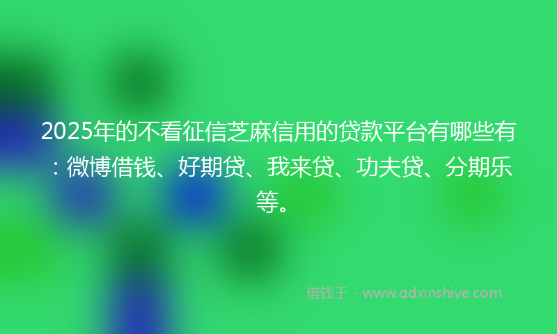 2025年的不看征信芝麻信用的贷款平台有哪些有：微博借钱、好期贷、我来贷、功夫贷、分期乐等。