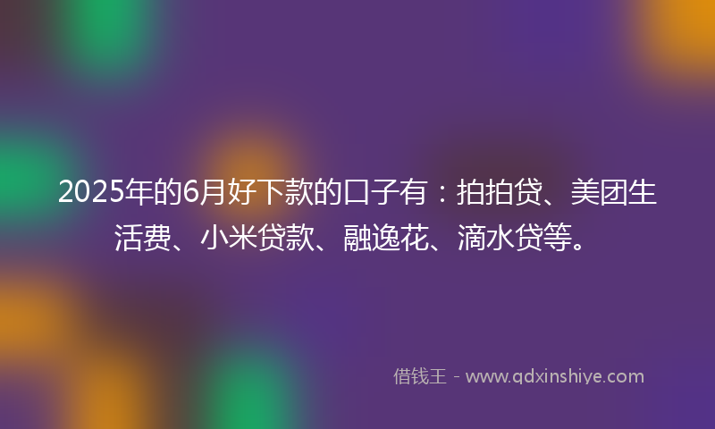 2025年的6月好下款的口子有：拍拍贷、美团生活费、小米贷款、融逸花、滴水贷等。
