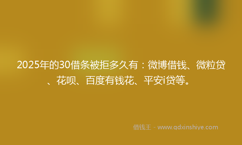 2025年的30借条被拒多久有：微博借钱、微粒贷、花呗、百度有钱花、平安i贷等。