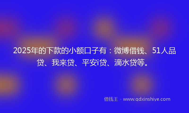 2025年的下款的小额口子有：微博借钱、51人品贷、我来贷、平安i贷、滴水贷等。