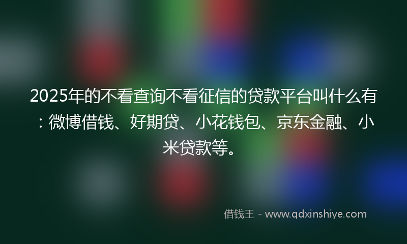 2025年的不看查询不看征信的贷款平台叫什么有：微博借钱、好期贷、小花钱包、京东金融、小米贷款等。