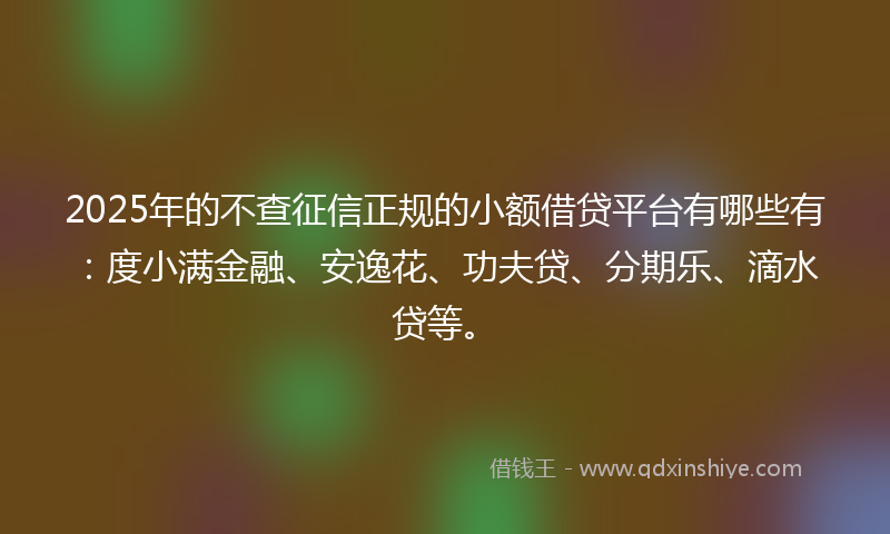 2025年的不查征信正规的小额借贷平台有哪些有：度小满金融、安逸花、功夫贷、分期乐、滴水贷等。
