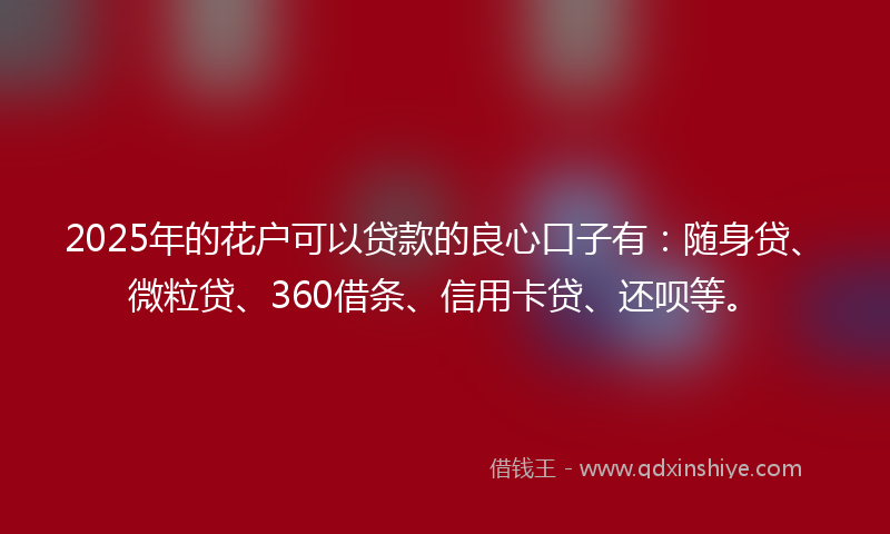 2025年的花户可以贷款的良心口子有：随身贷、微粒贷、360借条、信用卡贷、还呗等。