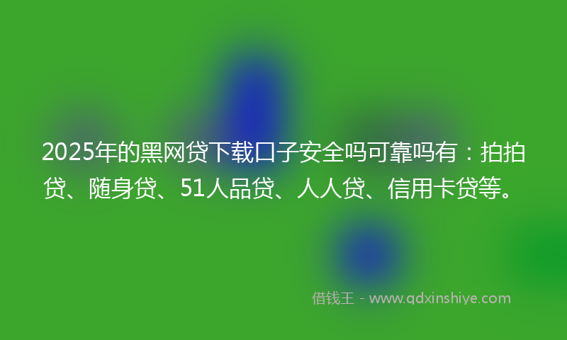 2025年的黑网贷下载口子安全吗可靠吗有：拍拍贷、随身贷、51人品贷、人人贷、信用卡贷等。