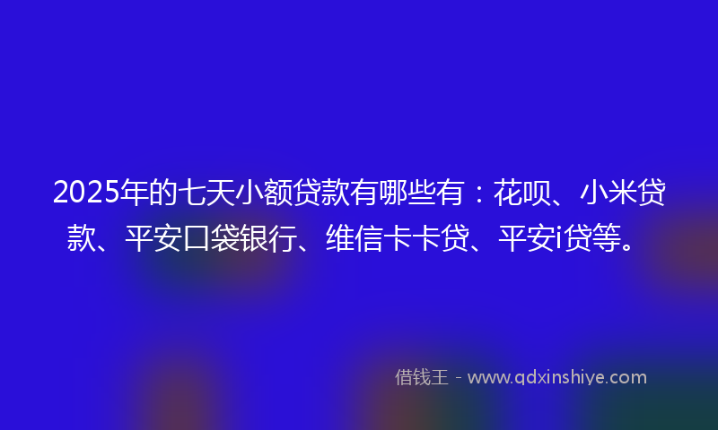 2025年的七天小额贷款有哪些有：花呗、小米贷款、平安口袋银行、维信卡卡贷、平安i贷等。