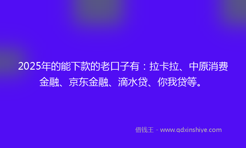 2025年的能下款的老口子有:拉卡拉、中原消费金融、京东金融、滴水贷、你我贷等。