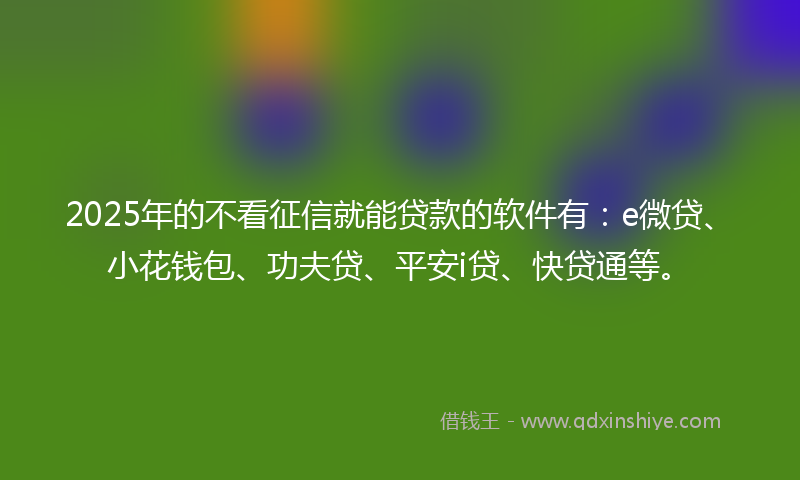 2025年的不看征信就能贷款的软件有：e微贷、小花钱包、功夫贷、平安i贷、快贷通等。