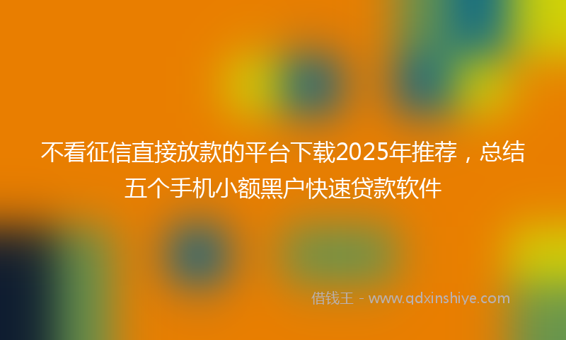 不看征信直接放款的平台下载2025年推荐，总结五个手机小额黑户快速贷款软件