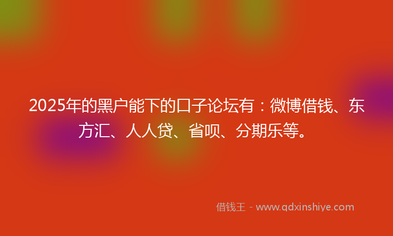 2025年的黑户能下的口子论坛有：微博借钱、东方汇、人人贷、省呗、分期乐等。