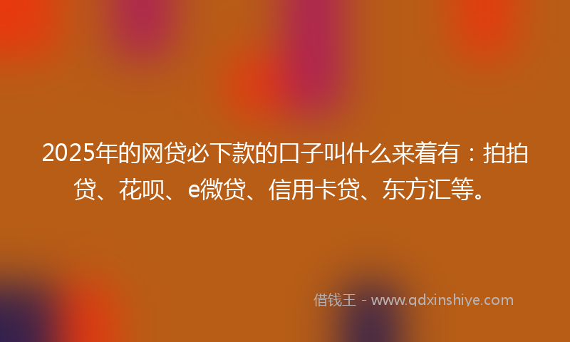 2025年的网贷必下款的口子叫什么来着有：拍拍贷、花呗、e微贷、信用卡贷、东方汇等。