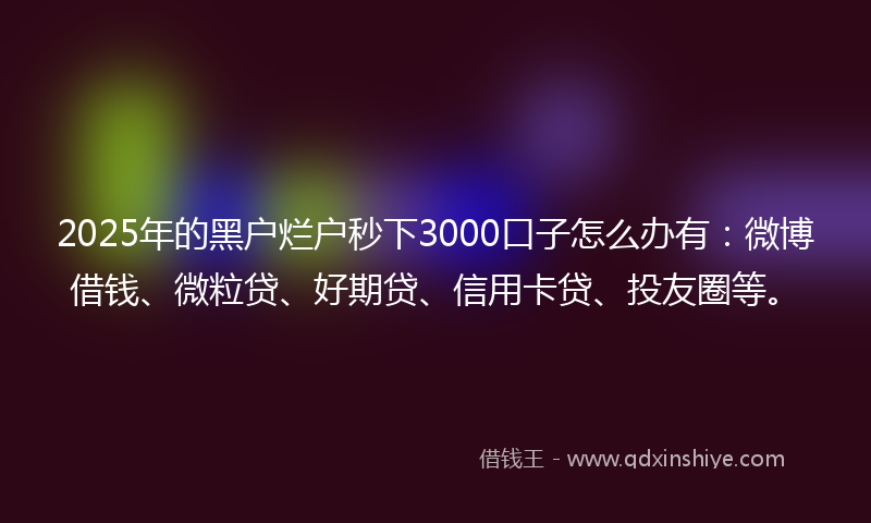 2025年的黑户烂户秒下3000口子怎么办有：微博借钱、微粒贷、好期贷、信用卡贷、投友圈等。