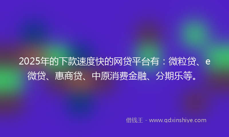 2025年的下款速度快的网贷平台有：微粒贷、e微贷、惠商贷、中原消费金融、分期乐等。