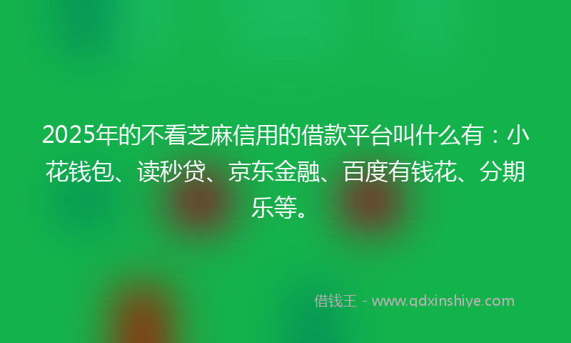 2025年的不看芝麻信用的借款平台叫什么有:小花钱包、读秒贷、京东金融、百度有钱花、分期乐等。