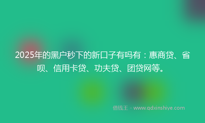 2025年的黑户秒下的新口子有吗有：惠商贷、省呗、信用卡贷、功夫贷、团贷网等。