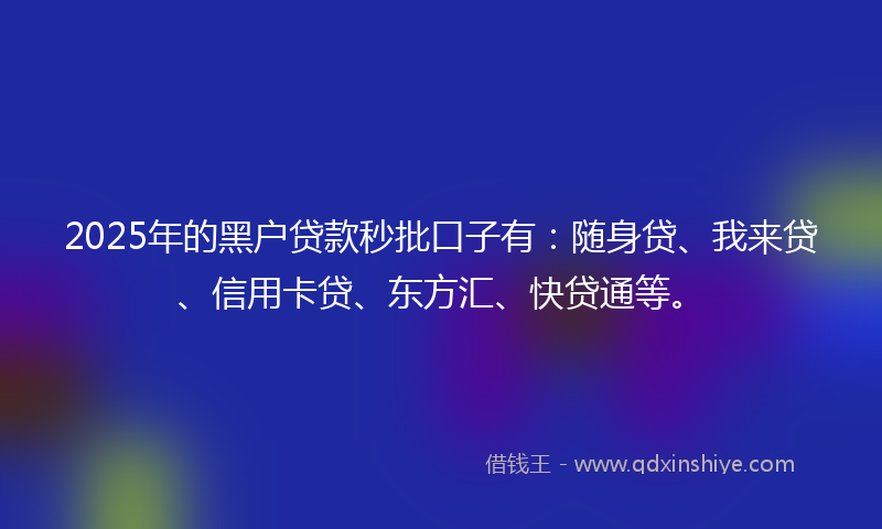 2025年的黑户贷款秒批口子有：随身贷、我来贷、信用卡贷、东方汇、快贷通等。