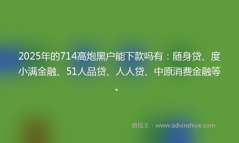 2025年的714高炮黑户能下款吗有：随身贷、度小满金融、51人品贷、人人贷、中原消费金融等。