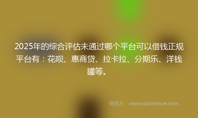 2025年的综合评估未通过哪个平台可以借钱正规平台有：花呗、惠商贷、拉卡拉、分期乐、洋钱罐等。