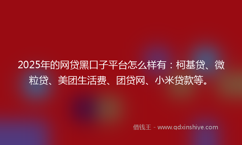 2025年的网贷黑口子平台怎么样有：柯基贷、微粒贷、美团生活费、团贷网、小米贷款等。