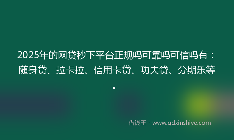 2025年的网贷秒下平台正规吗可靠吗可信吗有：随身贷、拉卡拉、信用卡贷、功夫贷、分期乐等。