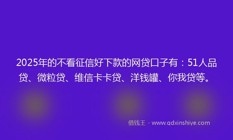 2025年的不看征信好下款的网贷口子有：51人品贷、微粒贷、维信卡卡贷、洋钱罐、你我贷等。