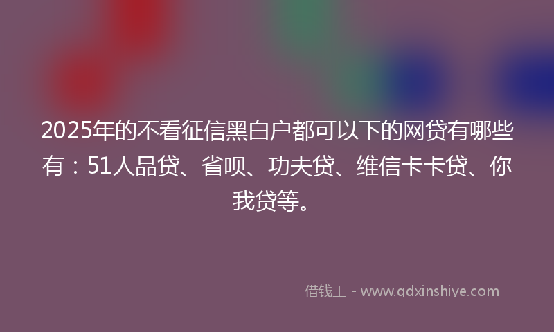 2025年的不看征信黑白户都可以下的网贷有哪些有：51人品贷、省呗、功夫贷、维信卡卡贷、你我贷等。