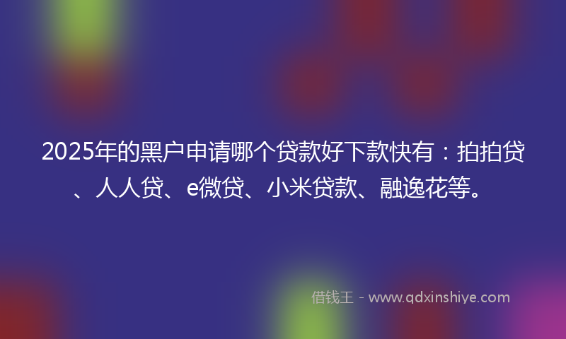 2025年的黑户申请哪个贷款好下款快有：拍拍贷、人人贷、e微贷、小米贷款、融逸花等。