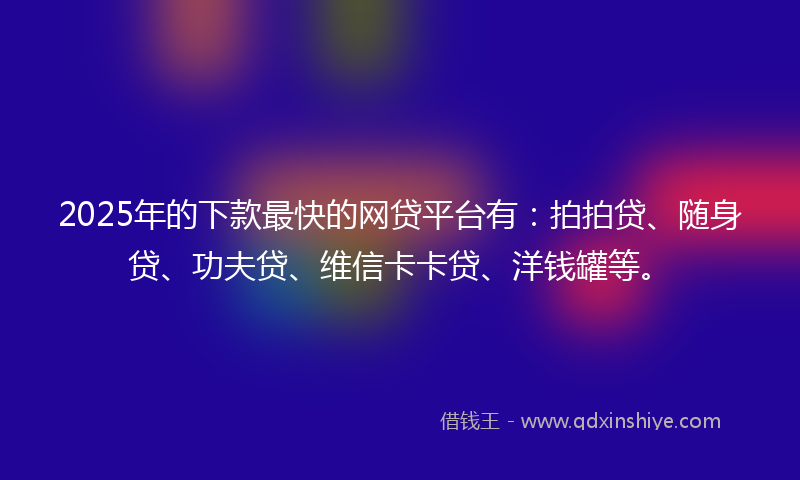 2025年的下款最快的网贷平台有：拍拍贷、随身贷、功夫贷、维信卡卡贷、洋钱罐等。