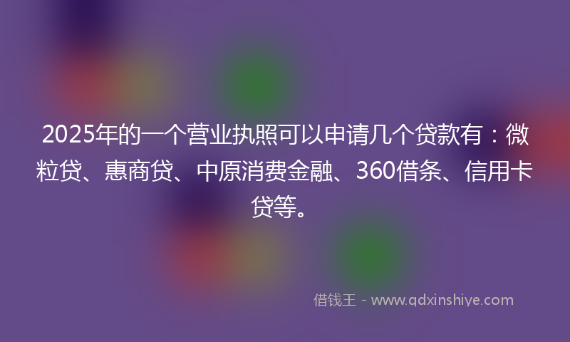 2025年的一个营业执照可以申请几个贷款有：微粒贷、惠商贷、中原消费金融、360借条、信用卡贷等。