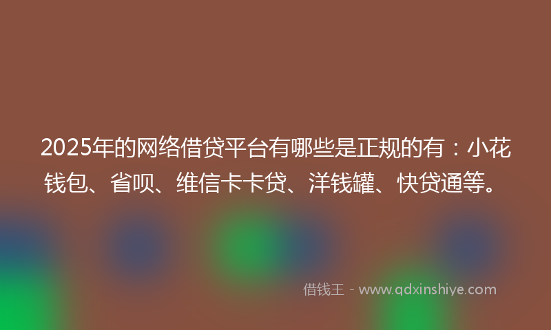 2025年的网络借贷平台有哪些是正规的有：小花钱包、省呗、维信卡卡贷、洋钱罐、快贷通等。