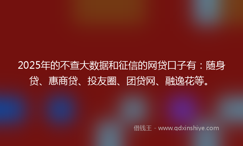 2025年的不查大数据和征信的网贷口子有：随身贷、惠商贷、投友圈、团贷网、融逸花等。