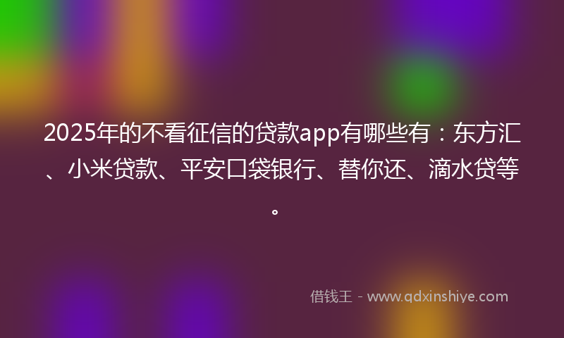 2025年的不看征信的贷款app有哪些有：东方汇、小米贷款、平安口袋银行、替你还、滴水贷等。