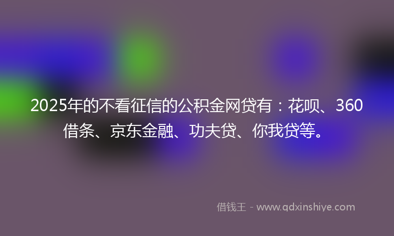 2025年的不看征信的公积金网贷有：花呗、360借条、京东金融、功夫贷、你我贷等。