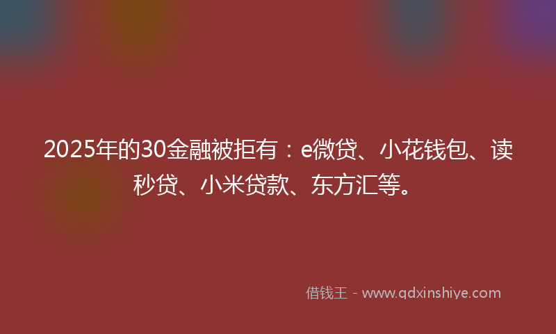 2025年的30金融被拒有:e微贷、小花钱包、读秒贷、小米贷款、东方汇等。