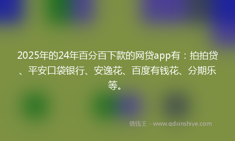 2025年的24年百分百下款的网贷app有：拍拍贷、平安口袋银行、安逸花、百度有钱花、分期乐等。