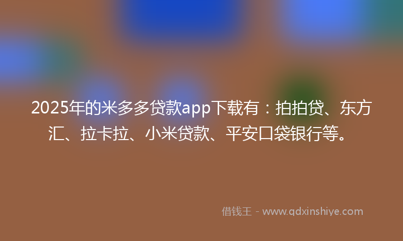 2025年的米多多贷款app下载有：拍拍贷、东方汇、拉卡拉、小米贷款、平安口袋银行等。