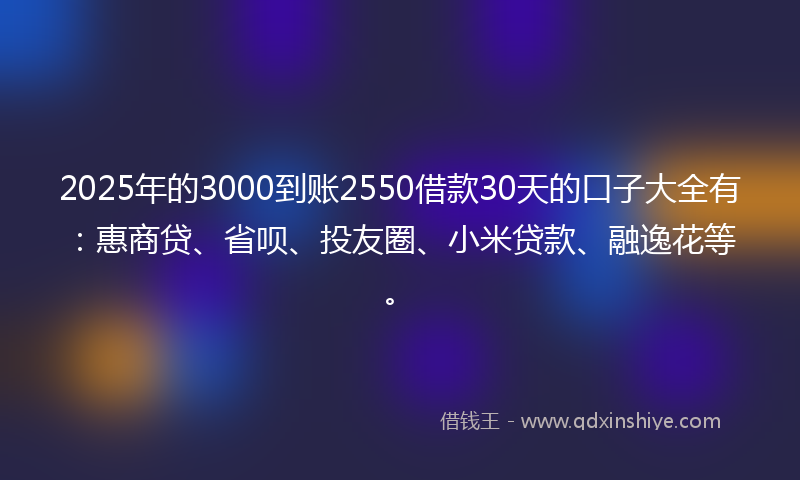 2025年的3000到账2550借款30天的口子大全有：惠商贷、省呗、投友圈、小米贷款、融逸花等。