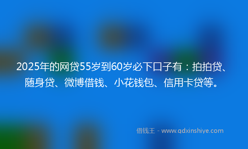 2025年的网贷55岁到60岁必下口子有：拍拍贷、随身贷、微博借钱、小花钱包、信用卡贷等。
