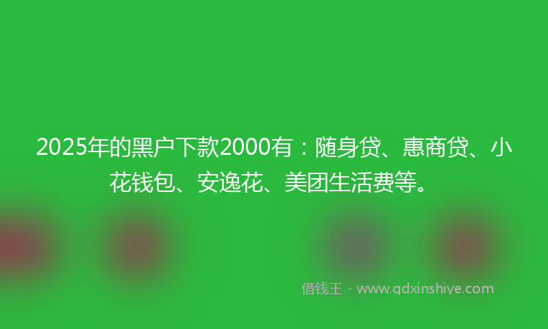 2025年的黑户下款2000有：随身贷、惠商贷、小花钱包、安逸花、美团生活费等。