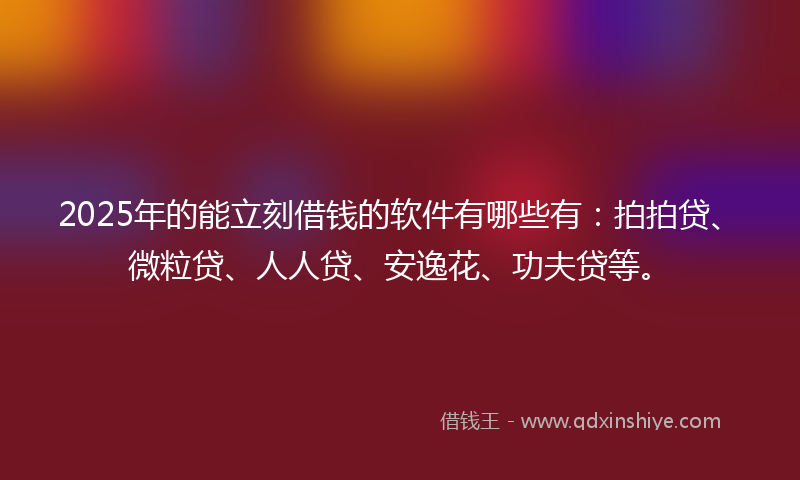 2025年的能立刻借钱的软件有哪些有：拍拍贷、微粒贷、人人贷、安逸花、功夫贷等。