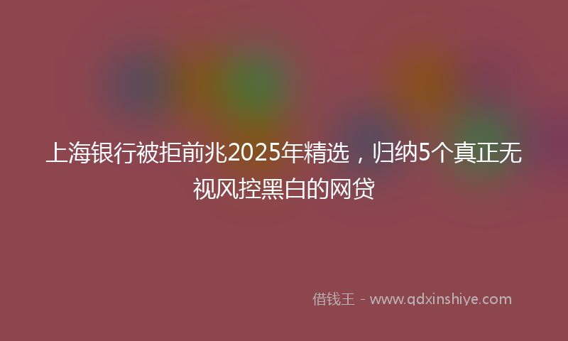 上海银行被拒前兆2025年精选，归纳5个真正无视风控黑白的网贷