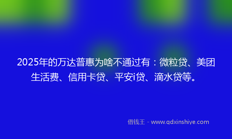 2025年的万达普惠为啥不通过有：微粒贷、美团生活费、信用卡贷、平安i贷、滴水贷等。