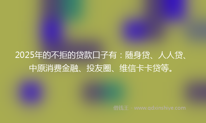 2025年的不拒的贷款口子有：随身贷、人人贷、中原消费金融、投友圈、维信卡卡贷等。