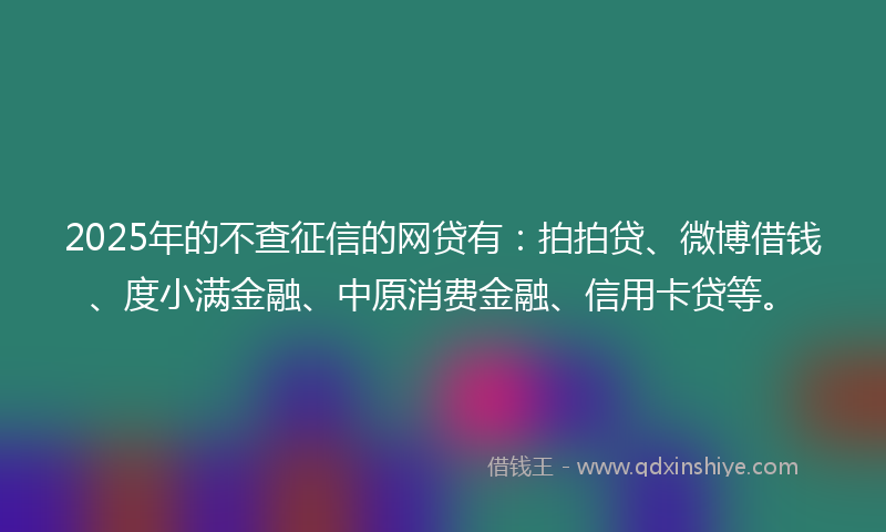 2025年的不查征信的网贷有：拍拍贷、微博借钱、度小满金融、中原消费金融、信用卡贷等。