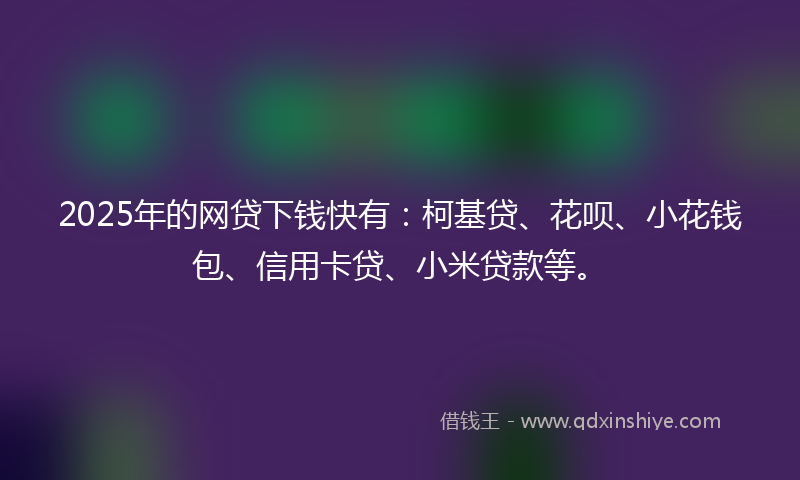 2025年的网贷下钱快有：柯基贷、花呗、小花钱包、信用卡贷、小米贷款等。