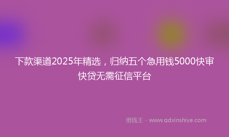 下款渠道2025年精选，归纳五个急用钱5000快审快贷无需征信平台