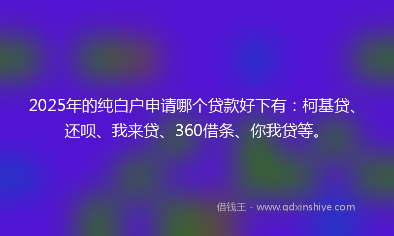 2025年的纯白户申请哪个贷款好下有：柯基贷、还呗、我来贷、360借条、你我贷等。
